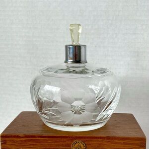 Vintage Mid-Century Floral Cut Glass Perfume Bottle | 4" | Art Deco Style